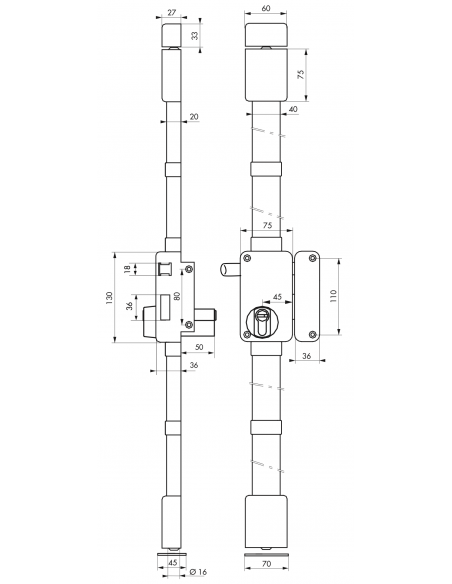 Serrure en applique BELUGA a2p* - CP TRANSIT 2 - 75 x 130 mm - 4 clés 00755110