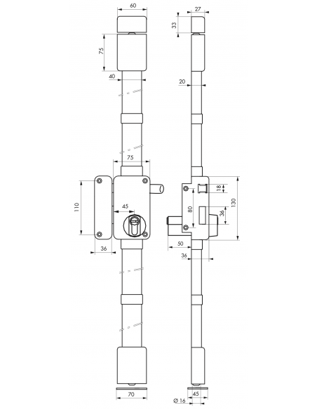 Serrure en applique BELUGA a2p* - CP TRANSIT 2 - 75 x 130 mm - 4 clés 00755110