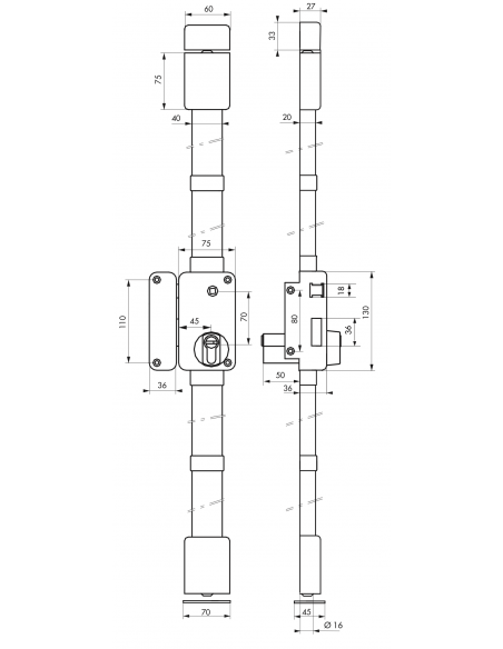 Serrure en applique BELUGA a2p* - CP TRANSIT 2 - 75 x 130 mm - 4 clés 00755110