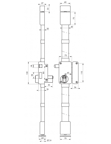 Serrure en applique BELUGA a2p* - CP TRANSIT 2 - 75 x 130 mm - 4 clés 00755110