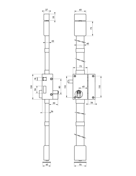 Serrure en applique TARGA CP - 75 x 130 mm 00051711