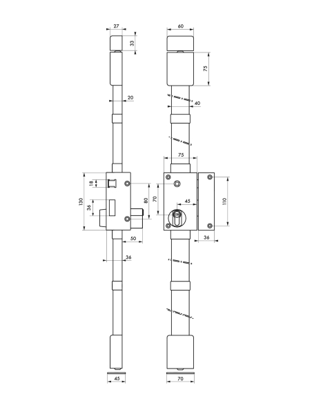 Serrure en applique TARGA CP - 75 x 130 mm 00051711