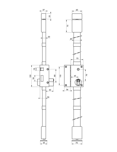 Serrure en applique TARGA CP - 75 x 130 mm 00051711
