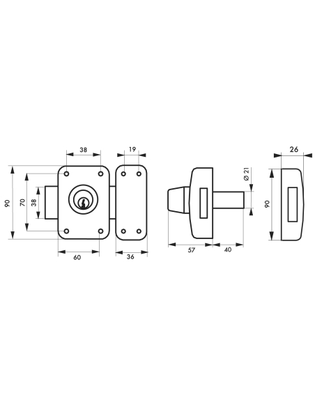 Verrous de porte d'entrée vitrée APACHE à cylindre double (45 mm / 60 mm) 00292501