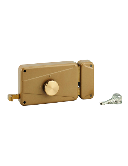 Serrure en applique à cylindre et bouton à tirage 140 x 90 mm droite 00500114