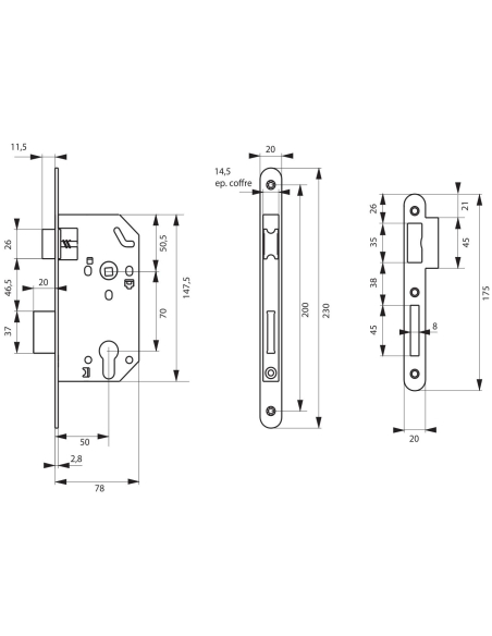 Axe à 50 mm BOITIER SERRURE D’URGENCE 00001656