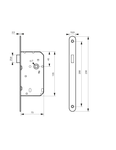 Serrure axe 50mm magnétique bec de cane 00901550