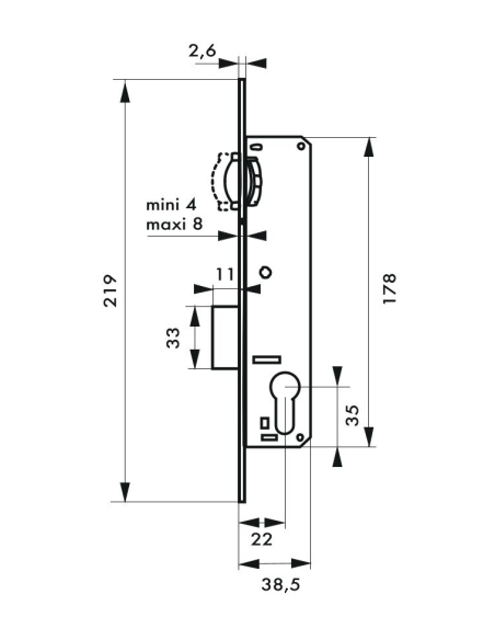Boîtier serrure axe 22mm à cyl. à rouleau V/BR 00093658