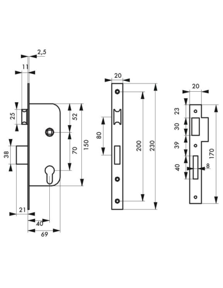 Axe à 40 / A CYLINDRE, 2TOURS - porte principale 00480104