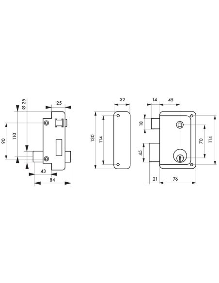 Serrure en applique à DC - 76 x 130 mm - à fouillot OU tirage - droite OU gauche (selon modèle) 00308136