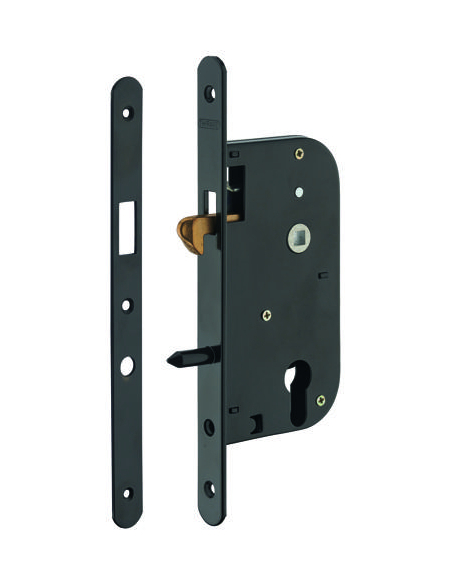 Serrure à encastrer à mentonnet Epoxy noir - Axe 50mm - pour porte coulissante 00411288