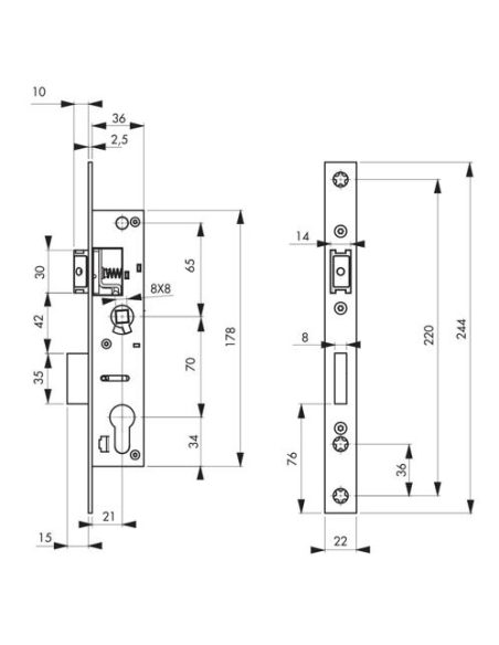 Boitier serrure menuiserie métallique | Entraxe 70/92mm (selon modèle) 00016721