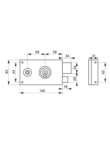 Serrure en applique PDT 1/2 tour - zinguée 140 x 82 mm - Droite ou Gauche (selon modèle) - grille ou portail 00500119