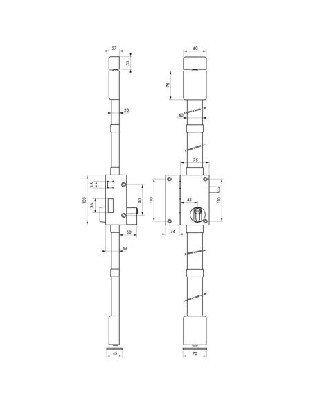 Serrure en applique TARGA CP - 75 x 130 mm 00051711