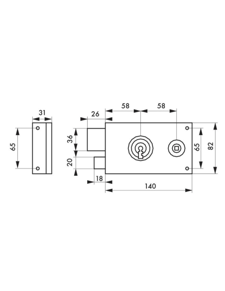 Serrure en applique PDT 1/2 tour - zinguée 140 x 82 mm - Droite ou Gauche (selon modèle) - grille ou portail 00500119