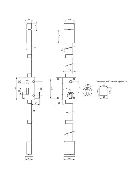 Serrure en applique TARGA A2p* bronze CP TRANSIT 2 à fouillot 75 x 130 mm - 4 clés 00753110