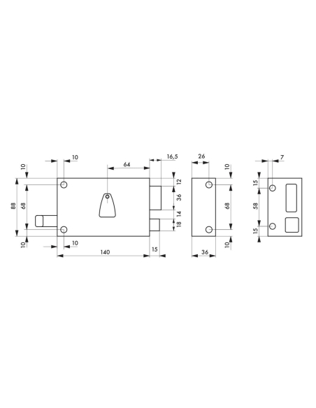 Serrure en applique 6 gorges -140x88 mm - droite OU gauche / Tirage ou Fouillot (selon modèle) 00032110