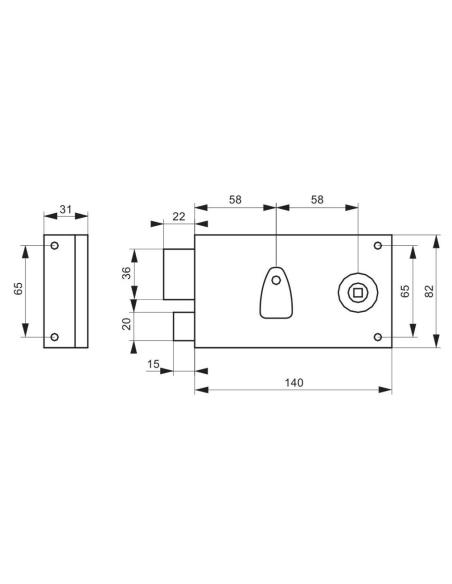 Serrure en applique PDT 1/2 tour 140 x 82 mm droite OU gauche - porte d'intérieur 00500111
