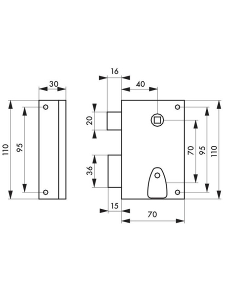Serrure en applique 70 x 110 mm droite OU gauche 00300131
