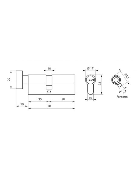 Cylindre de Serrure à bouton 30 x 40 mm - TRANSIT 2 00018758