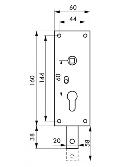 Serrure pour porte de garage basculante - Boîtier Vertical à cylindre profilé carré 7 mm - 1 Point bas 00096564