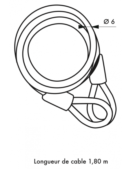 Antivol Câble Ø 6 long. 1,80 m avec cadenas 40 mm étanche 2 clés 00300345