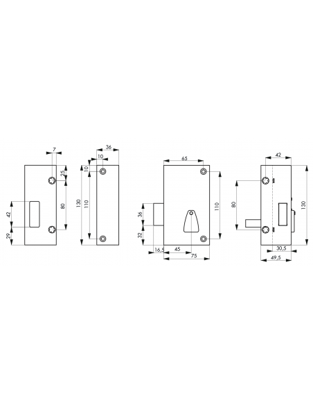 Serrure en applique 75 x 130 mm gauche 00086127