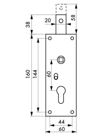 Serrure pour porte de garage basculante - Boîtier Vertical à cylindre profilé carré 7 mm - 1 Point haut 00096566