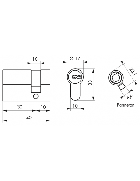 1/2 CYLINDRE 30 x10 mm nickelé panneton orientable 4 clés - TRANSIT 2 00018739